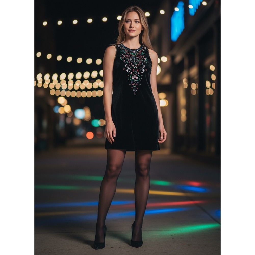 Ecote Beaded Jewel Embellished Velvet Dress Sz M Black Whimsigoth Fairy Romantic